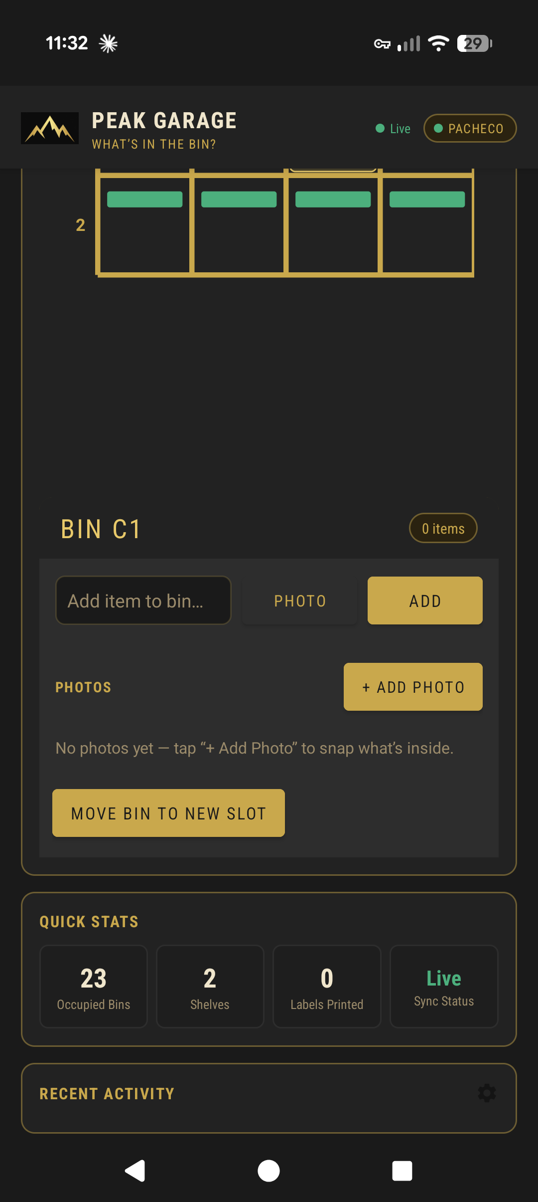 Bin detail with add item and photos